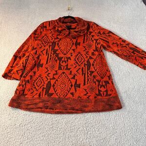Ali Miles orange and blue tribal print cowl neck sweater sz L 3/4 sleeves